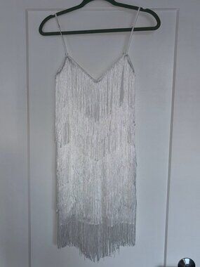 White Fringe Bridal Dress US2